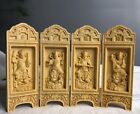 Boxwood Carved Four Heavenly Kings Folding Screen Panel Buddhist Dieties Shrine