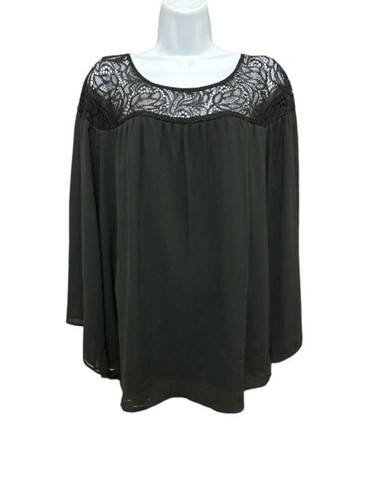 Top ALYX 2X elegante nero audace fantasia pizzo floreale foderato trasparente svasato maniche lunghe