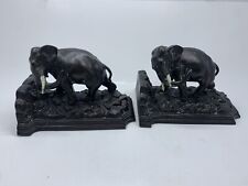 ANTIQUE Ronson Art Metal Works Set of Bronze Elephant Bookends 1930s Deco Period
