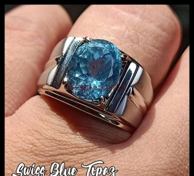 Natural Blue Topaz Gemstone with 925 Sterling Silver Ring for Men's #753 - Image 1 of 3
