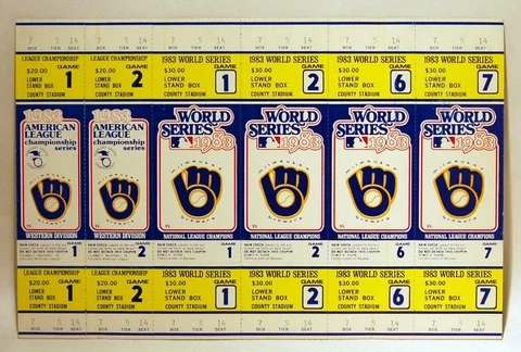 MILWAUKEE BREWERS 1983 POST SEASON ALCS & WORLD SERIES STRIP OF 6 TICKETS Cover