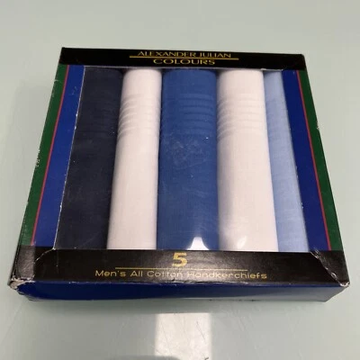 Pañuelos Alexander Julian Colores Para Hombre Todo Algodón 3 Azul y 2 Blanco - NUEVO Foto 1 de 3