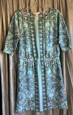 Vestido de Fiesta Michael Kors MK Paisley Floral Azul Turquesa Talla 10 Cintura Elástica Foto 1 de 4