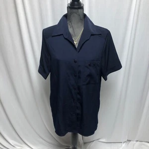 Maggie Sweet Blouse Womens Size Medium Navy Blue Button Up Loose Fit Shirt - Picture 1 of 6