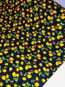 1 Meter Black/Yellow Strawberry Print 100% Pure Cotton Fabric 45”Wid Dress Craft - Picture 1 of 3