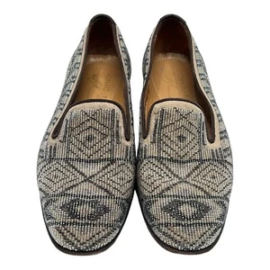 Donald J Pliner Loafers Shoes Womens Pendai 20 Taupe Black Beaded Flats Aztec 6 - Picture 1 of 10