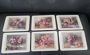 6 Boxed Vintage Jason Old Fashioned Roses Rectangle Placemats Green/Apricot/Pink - Picture 1 of 11