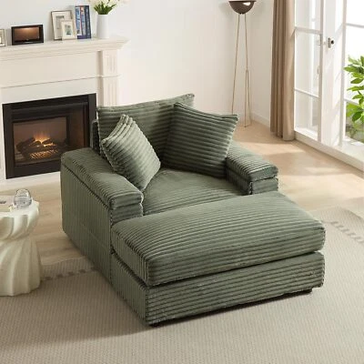 Silla chaise longue de asiento profundo de gran tamaño sofá seccional de pana con otomana Foto 1 de 4