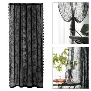 Black Floral Net Curtains Elegant Drapery Lace Curtain Lace - Picture 1 of 7