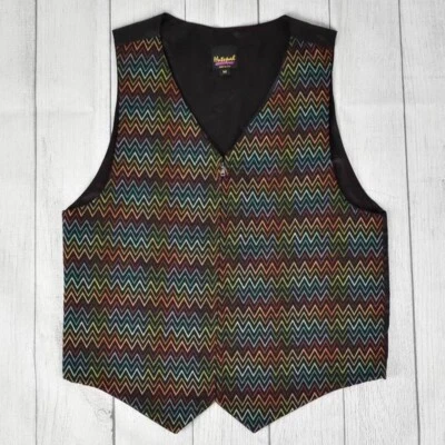 Chaleco Chaleco Formal Vintage Años 80 90 Hutspah Geométrico Zig Zag Arco Iris Cremallera Foto 1 de 4