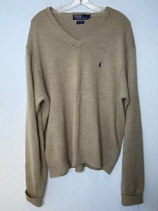 Suéter tejido con cable vintage Polo Ralph Lauren para hombre X-grande mezcla de lino cuello en V - Imagen 1 de 3