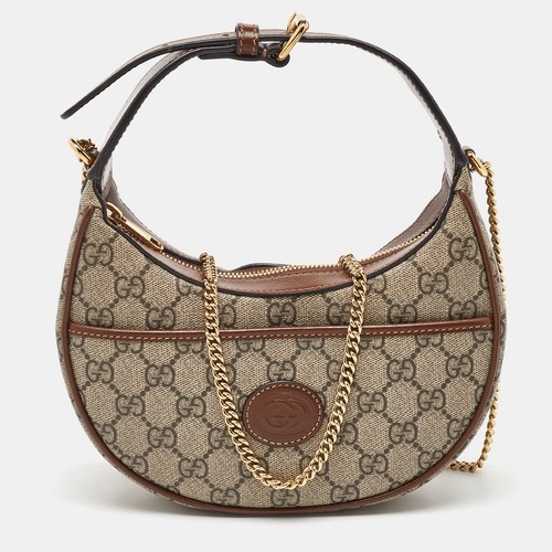 Borsa a tracolla Gucci beige ebano GG Supreme tela mini Ophidia