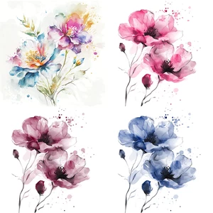 4 x MIXED SET Paper Napkins/33cm/3Ply/Decoupage/Flowers/Watercolour Poppies - Picture 1 of 5