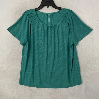 Blusa Croft & Barrow Mujer Top Verde Azulado Geométrico Plus 1X Mezcla Poliéster Redonda Foto 1 de 4