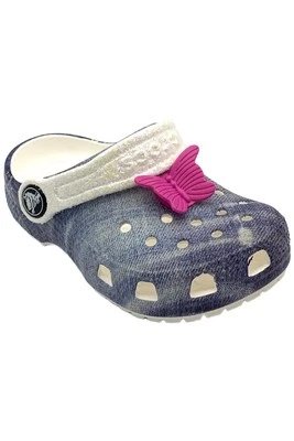 Zueco Crocs clásico gráfico blanco/multi denim para niña pequeña Foto 1 de 3
