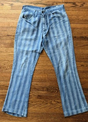 VTG 1960s Men’s Farah Pants Slim Fit Flares Stripes Two Tone Blue 30x29 - Image 1 of 4