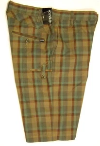 VOLCOM Mens Shorts Size 28 Y2K Plaid Brown Green Maroon Skater Skateboard NOS  - Picture 1 of 7