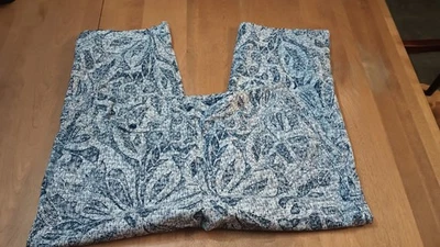 Pantalón capri de algodón spandex para mujer talla 16 blanco azul floral tacto hawaiano Foto 1 de 4