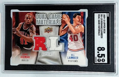 Pistões Dennis Rodman LAIMBEER Patch SGC 8.5 jogo duplo usado 2009-10 materiais UD - Imagem 1 de 2
