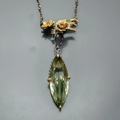 Handmade 24ct+ Natural Green Amethyst Necklace 925 Sterling Silver 18"/N26532 - Image 1 of 4