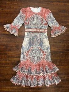 Zimmermann Vitali Midikleid Stufensaum Gr. 0/XS Indigo Rubin Paisley Leinen - Bild 1 von 18