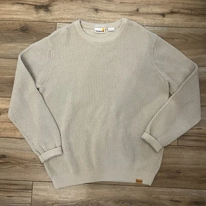 Timberland Oatmeal Waffle Knit Fisherman Crewneck Sweater Beige Cream Organic XL - Picture 1 of 6