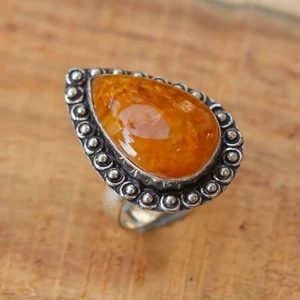 Bernstein Ring - Träne Boho Statement Schmuck, versilbert 925 Gr.'7 - Bild 1 von 6