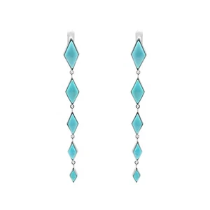 Arizona Turquoise Gemstone Long Dangle Earrings KITE 925 Silver Sterling Jewelry - Picture 1 of 4