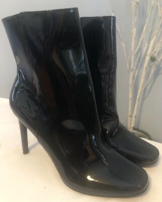 Botas de tacón alto Anne Michelle para mujer talla 8 1/2 charol negro cremallera lateral Foto 1 de 4