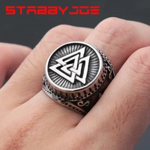 STABBYJOE MENS STAINLESS STEEL BIKER VIKING VALKNUT RINGS SIZE 8-13 USA - Picture 1 of 6