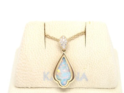 Authentic Kabana 14k Yellow Gold, 4 star Premium Opal Inlay, Diamond, Pendant - Image 1 of 4