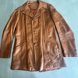 Vintage Ledermantel Pioneer Wear Style Jacke rostorange Einzelbrusttaschen - Bild 1 von 13