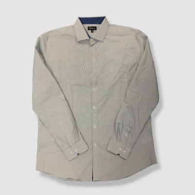 $58 Galaxy By Harvic Men's Blue Striped Slim-Fit Button-Down Dress Shirt Size M - Image 1 of 2