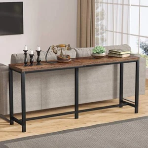 Wood Long Entryway Console Table Narrow Behind Couch Sofa Table with Metal Frame - Picture 1 of 16