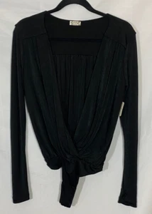 Intimately Free People Bodysuit Womens Medium Black Deep V-Neck Long Sleeve Top - Picture 1 of 12