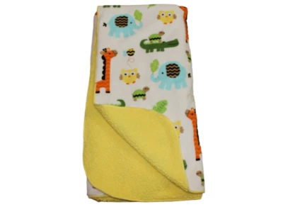 Circo White Yellow Safari Animals Sherpa Fleece Baby Blanket Infant Boys Soft - Image 1 of 4