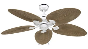 Tropical Fan style Outdoor Ceiling fan without Lights White Palm Rattan blades - Picture 1 of 6