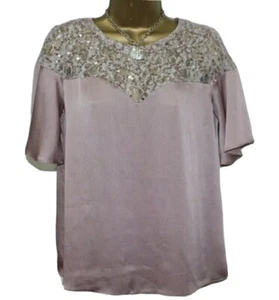 Lipsy rosa Pailletten Top Shirt Gr. 12 Party Anlass Abend Weihnachten Spitzendetail - Bild 1 von 10