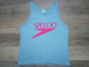 1980s SPEEDO Tank Top vtg single stitch logo T Shirt NOS sz L light blue pink - Picture 1 of 5