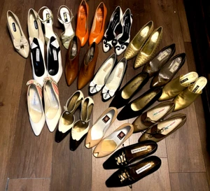 Lot 16 pr Womens VTG Designer Shoes Size 7 & 7.5 Italy Yves St Laurent etc - Picture 1 of 23