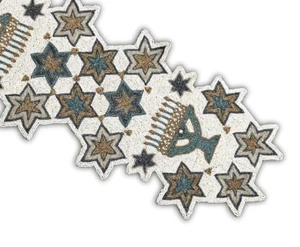Hanukkah Beads Table Runner Candles Design Table Runner Luxury Tableware 13X36In - Picture 1 of 10
