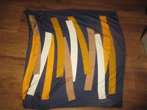 DANIEL ELITES PARIS Vintage CREAM TAN GOLD Bent BARS On BLUE Silk SCARF - 1960's - Picture 1 of 2