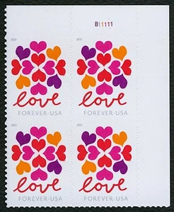 2019 HEARTS BLOSSOM MNH Block of 4 FOREVER LOVE STAMPS: #5339, Heart Blossoms - Picture 1 of 2