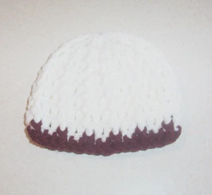 Crochet White with Brown Trim Ribbed Stocking Cap 16-18" Doll - Picture 1 of 1