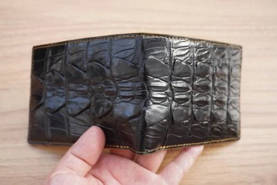 Cartera de cocodrilo cocodrilo cocodrilo real PIEL doble pliegue para hombre negra hecha a mano #D34 Foto 1 de 4