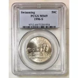 1996 S Swimming Half Dollar PCGS MS69 *Rev Tye's* #1954 - Picture 1 of 4