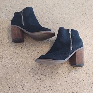 Black boots 9.5 silver zip stylish wood heel peep toe womens Call it Spring  - Picture 1 of 9