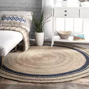 Rug Round Jute Carpet Reversible Vintage Area Floor Mats Living Room Rag Rug - Picture 1 of 10
