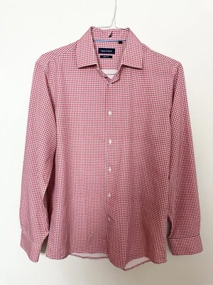 Camisa para hombre Nautica con botones talla M rosa blanca a cuadros manga larga logotipo Foto 1 de 4