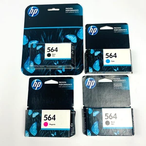 4 Genuine OEM HP 564 Ink Cartridge 2 Black 1 Cyan 1 Magenta Exp 2015 2017 Sealed - Picture 1 of 13